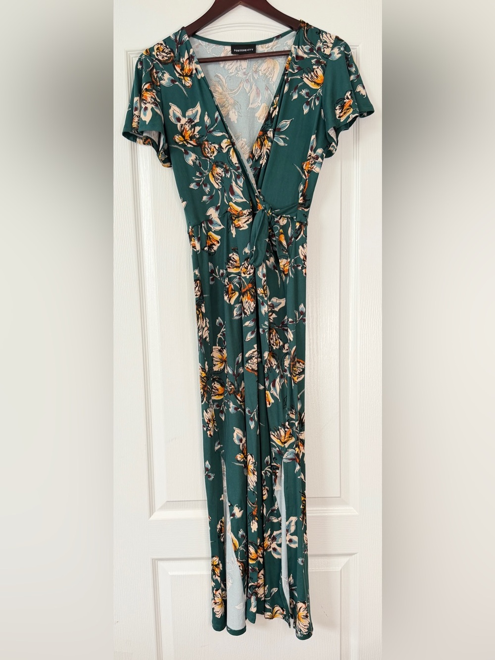 Fortune + Ivy Teal Floral Wrap Maxi Dress Size Large